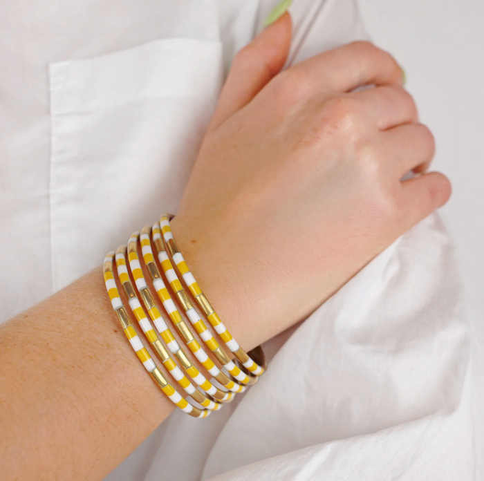 Veda Bangles - Set of 6 - Yellow/White