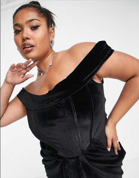 Velvet Corset Detail Midi Dress