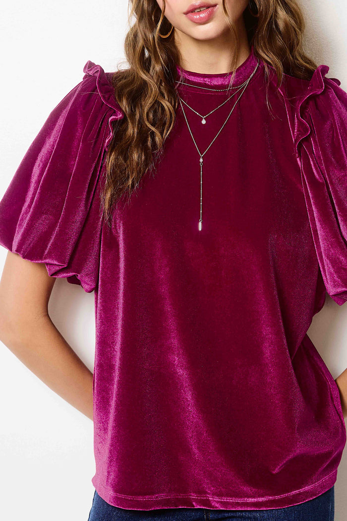 Velvet Short Sleeve Blouse