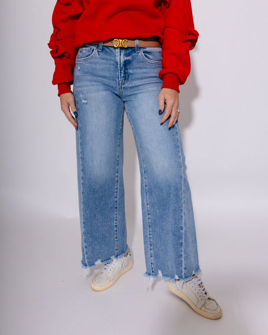 Vervet | High Rise Side Panel Crop Wide Jeans