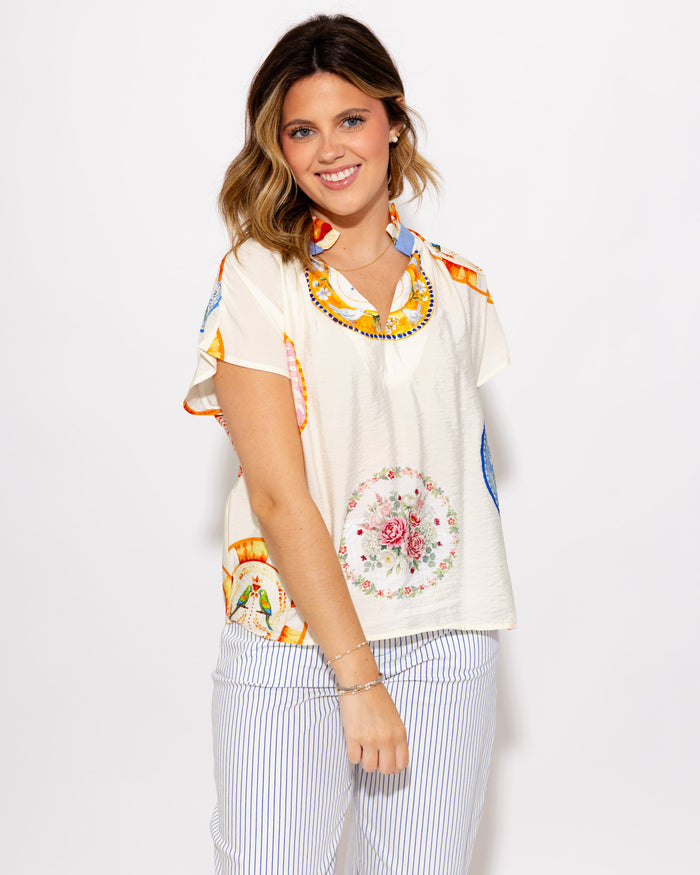 Vintage Charm Flutter Sleeve Top