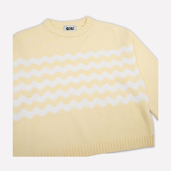 Gigi Knitwear - Wavy Stripe Sweater - Light Yellow & White -