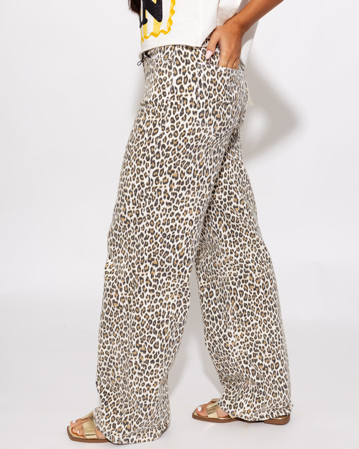 White Cheetah High Rise Dad Jeans