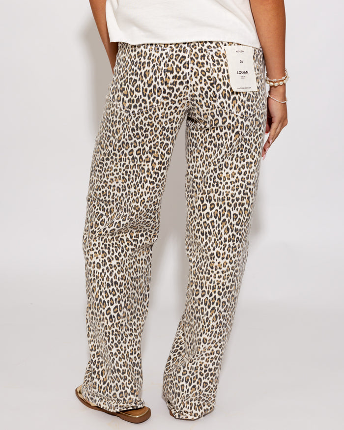 White Cheetah High Rise Dad Jeans