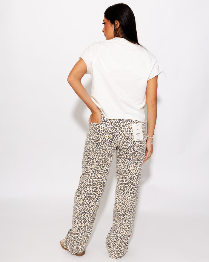 White Cheetah High Rise Dad Jeans