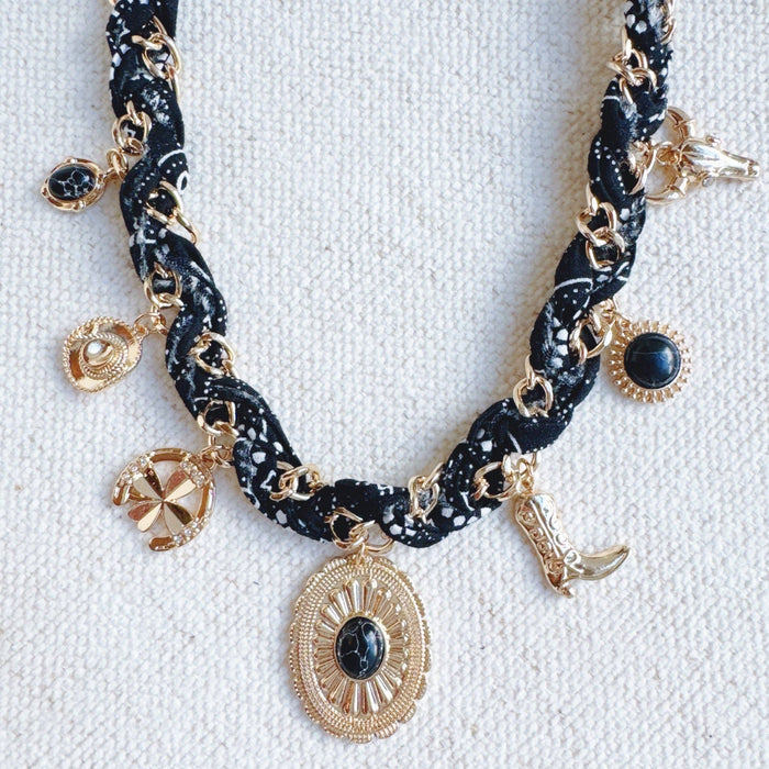 Wild West Desert Charm Scarf Necklace: Turquoise