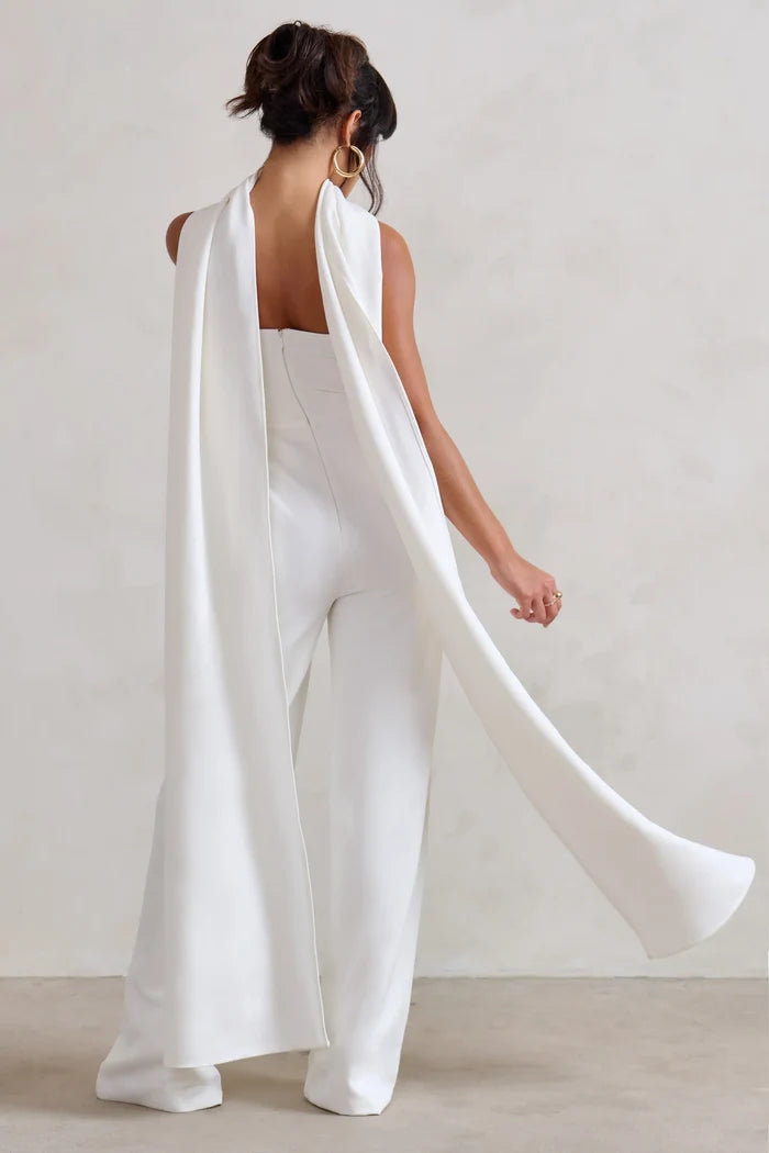 Winnie White Corset Jumpsuit With Statement Drape