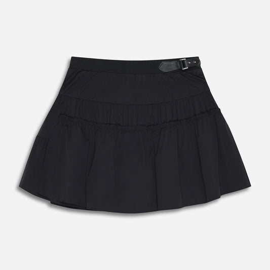 Women's Ambassador Ruffle Skirt in Black, lay flat front view