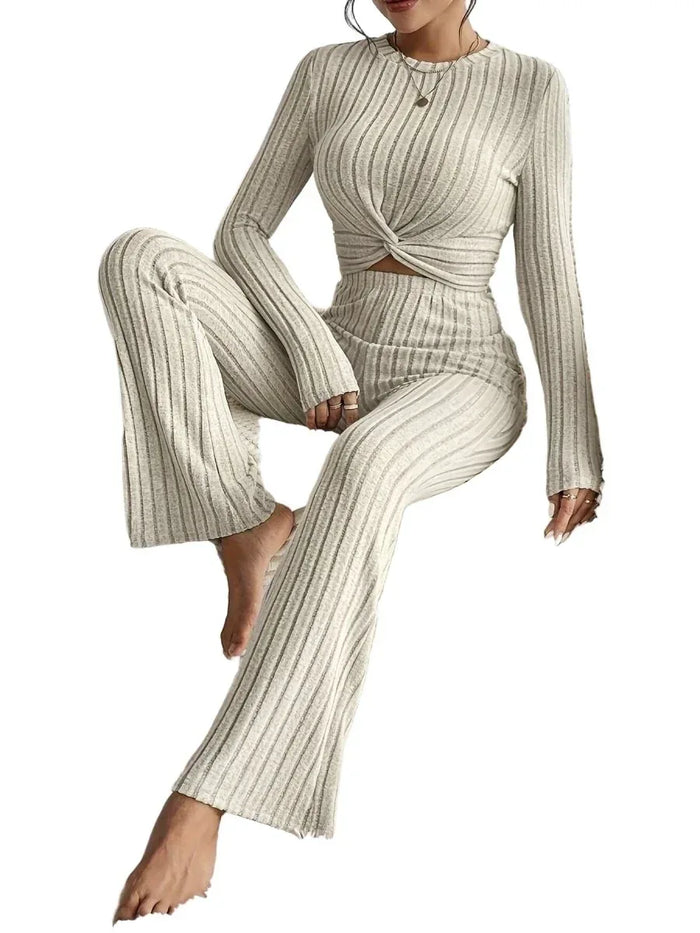 Stylish Apricot Short Top And Pants Set - Slim Fit Design for Contemporary Looks - Allen-Fitness