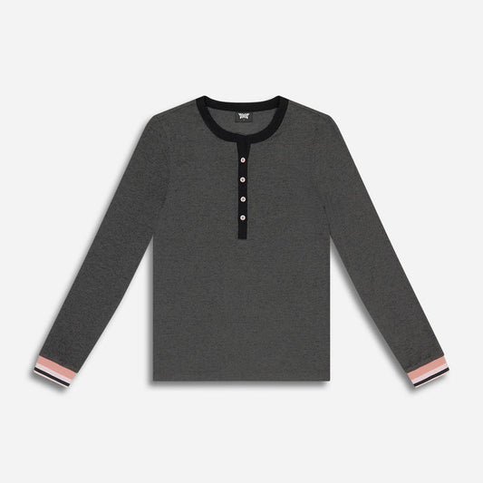 Women's Base Layer Henley Top in Morning Fog, lay flat front view
