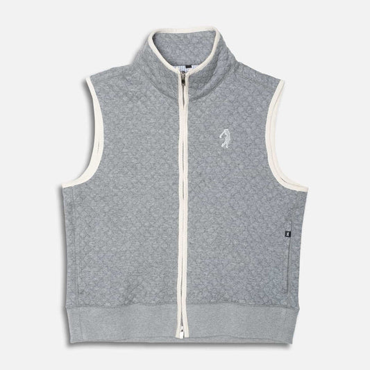 Women's Boyfriend Quilted Vest in Grey, lay flat view