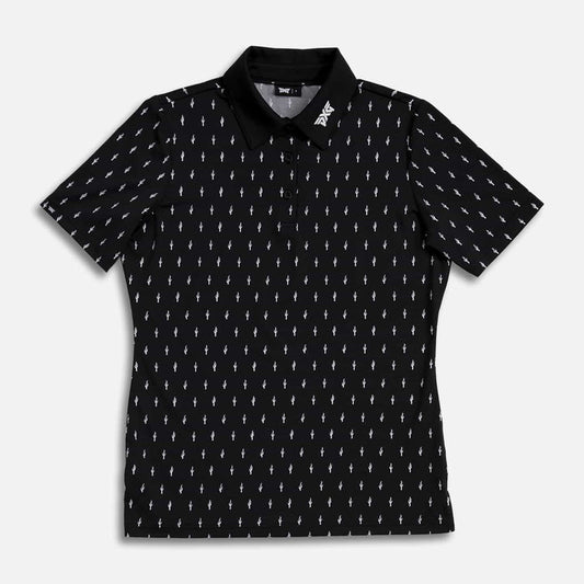 Women's Cactus Print Polo in Black, lay flat view