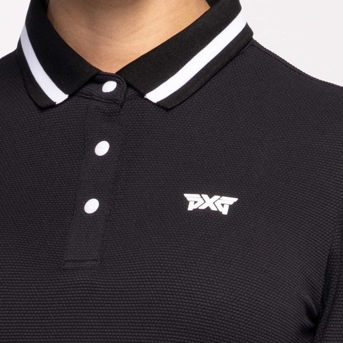 Women's Contrast Sleeve Polo in Black, detail view