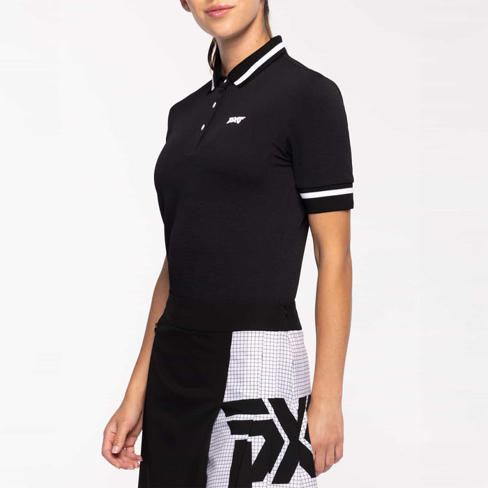 Women's Contrast Sleeve Polo in Black, side view