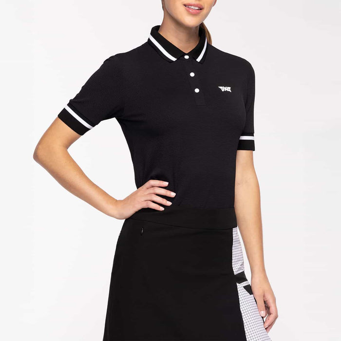 Women's Contrast Sleeve Polo in Black, alternate side view