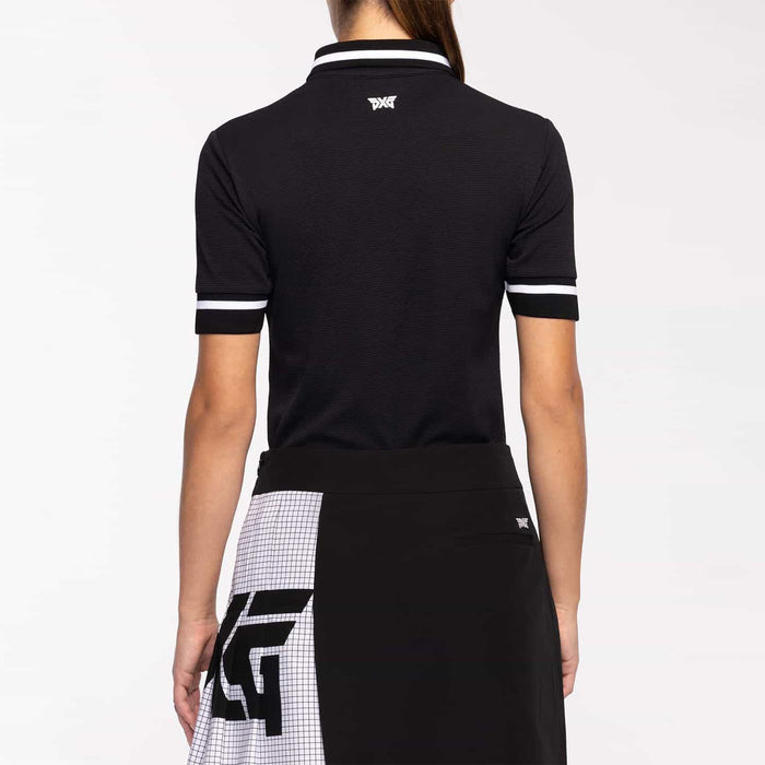 Women's Contrast Sleeve Polo in Black, back view