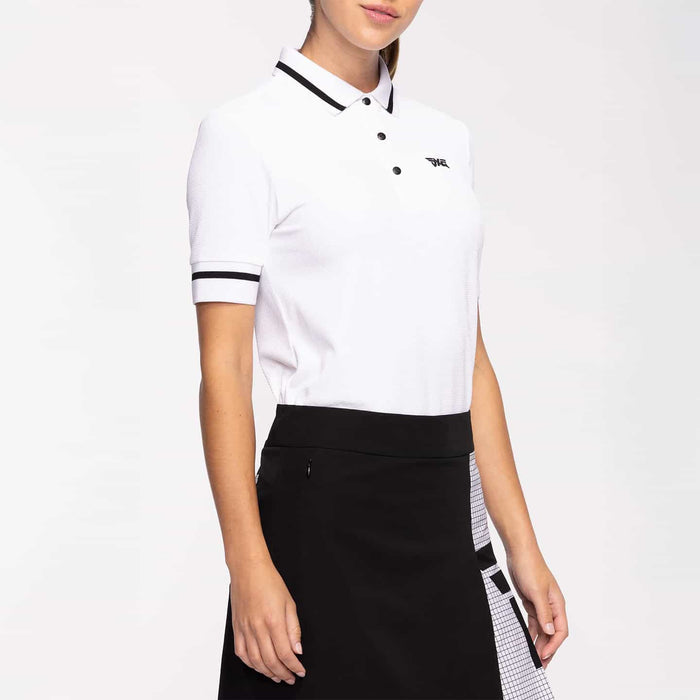 Women's Contrast Sleeve Polo in White, side view