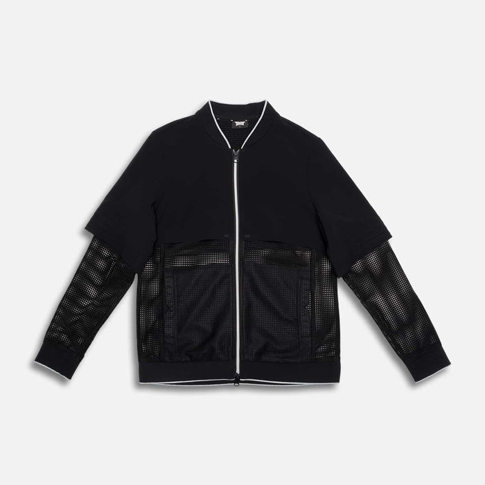 Women's Cosmic Double Layer Jacket in Black, lay flat view