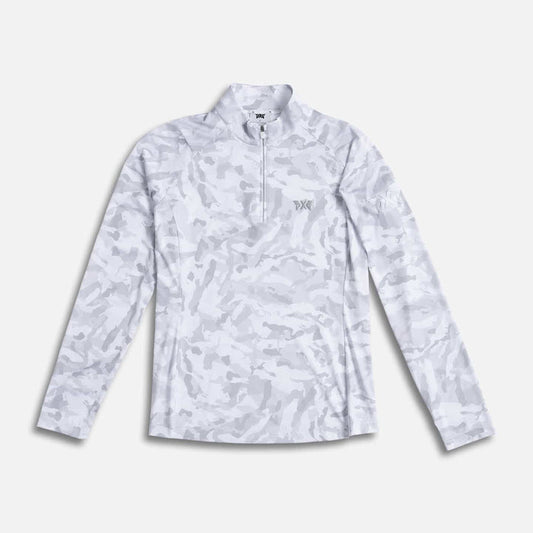 Women's Essential Fairway Camo 1/4 Zip Pullover in White, lay flat view