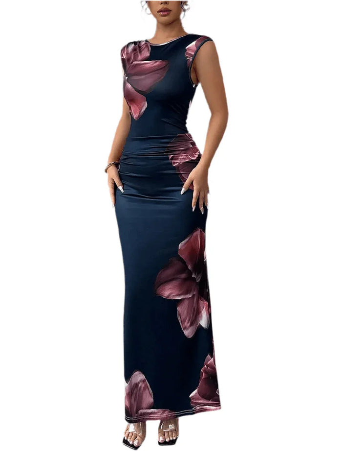Floral Maxi Dress - Sleeveless Bodycon Style with Slight Stretch, Perfect for Any Occasion - Allen-Fitness