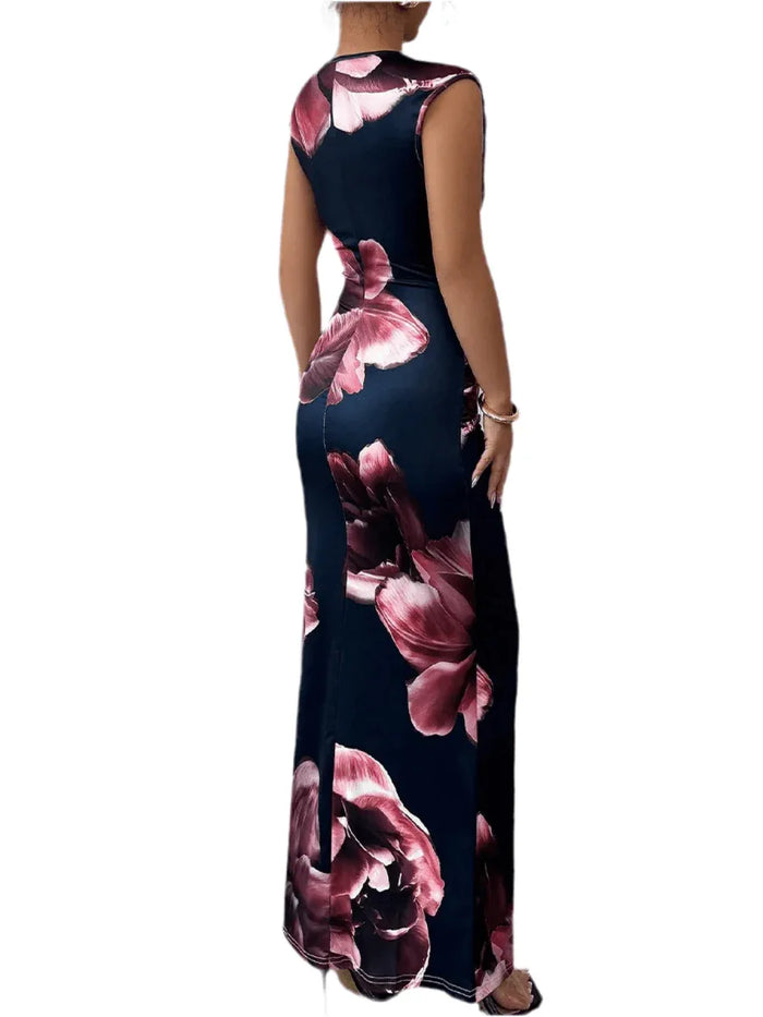 Floral Maxi Dress - Sleeveless Bodycon Style with Slight Stretch, Perfect for Any Occasion - Allen-Fitness