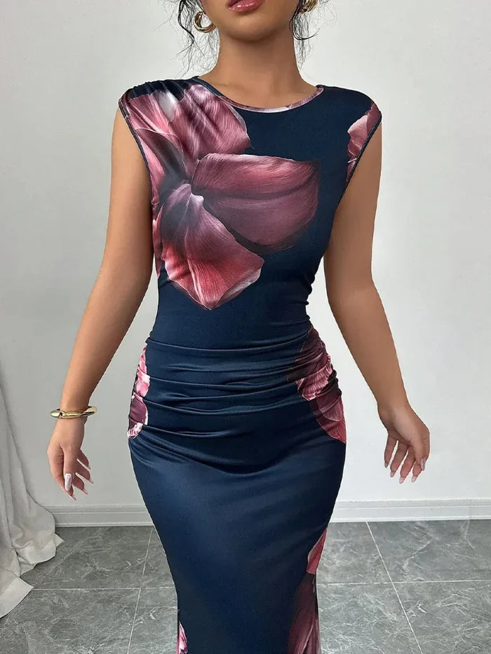 Floral Maxi Dress - Sleeveless Bodycon Style with Slight Stretch, Perfect for Any Occasion - Allen-Fitness