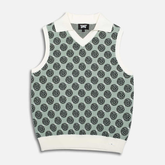 Women's Golf Ball Motif Sleeveless Top in Celadon, lay flat view