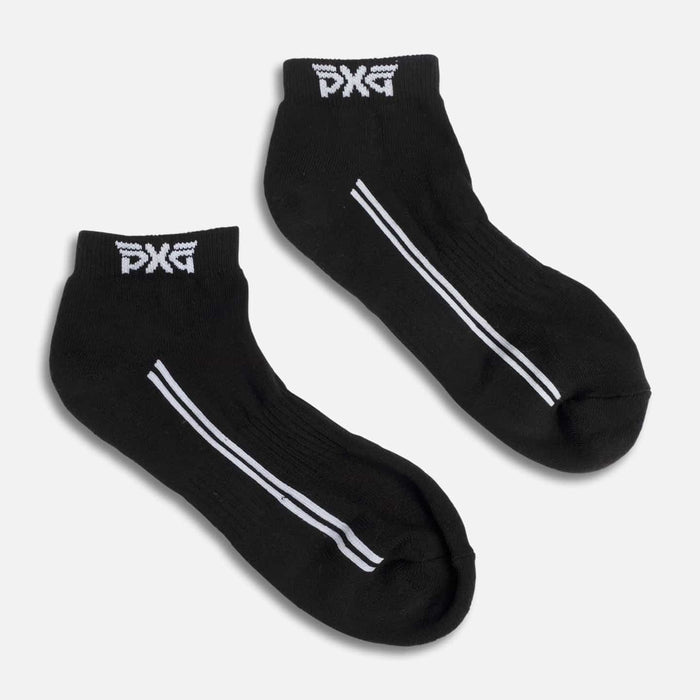 PXG women's black jacquard logo ankle socks with a white PXG logo on a white background