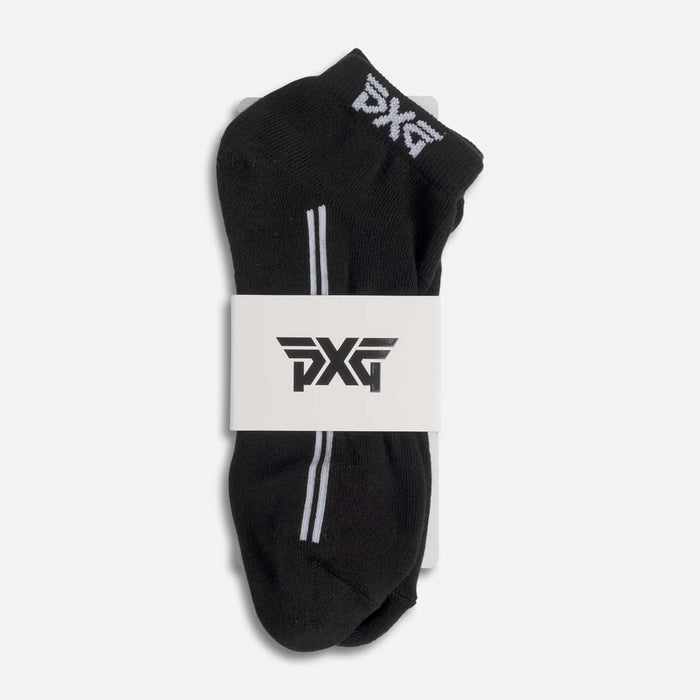 PXG women's black jacquard logo ankle socks with a white PXG logo on a white background