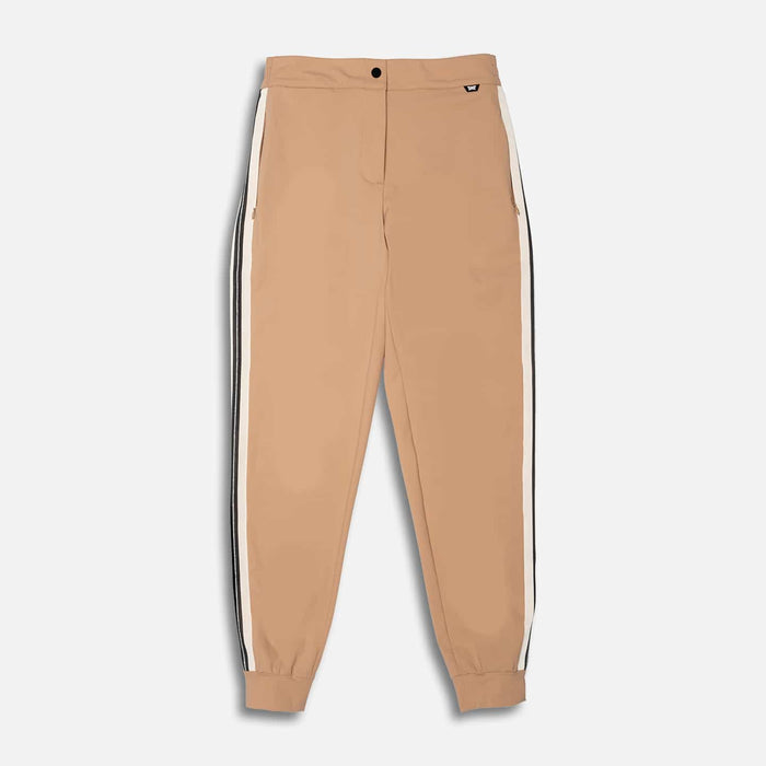 Women's Knitted Side Stripe Joggers in Stone Fruit, lay flat view