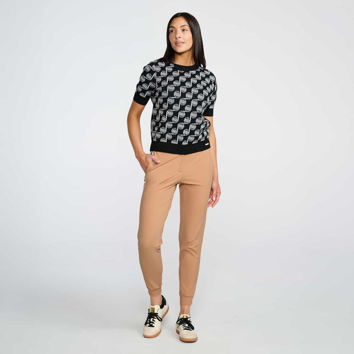 Women's Knitted Side Stripe Joggers in Stone Fruit, front view