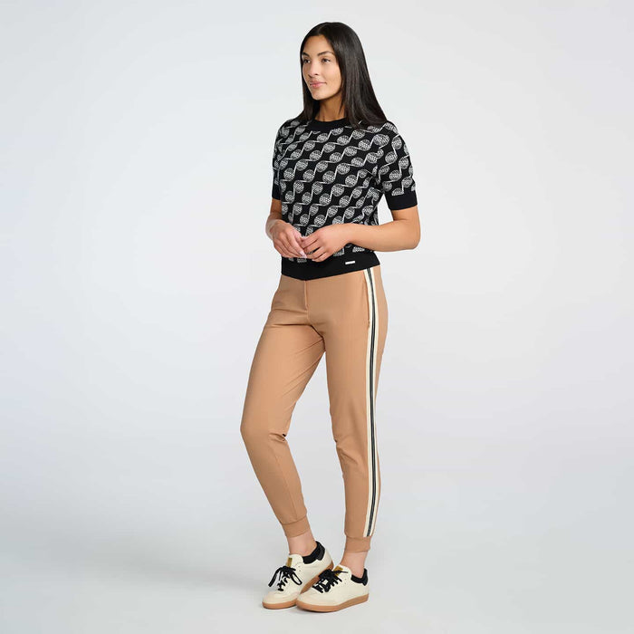 Women's Knitted Side Stripe Joggers in Stone Fruit, side view