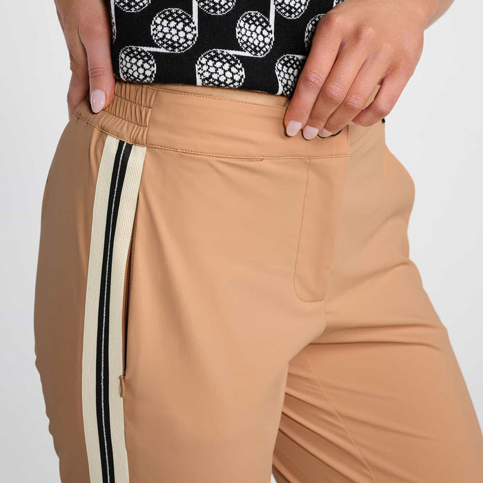Women's Knitted Side Stripe Joggers in Stone Fruit, side detail view