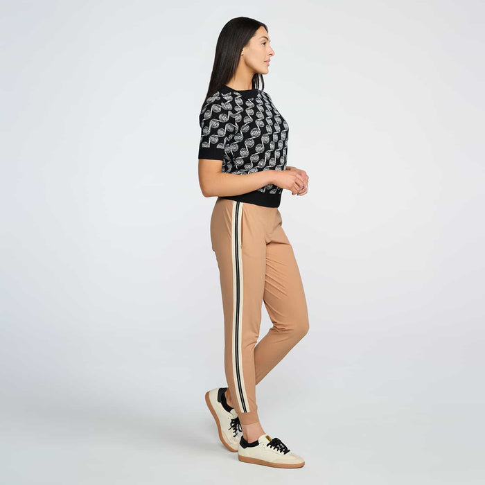 Women's Knitted Side Stripe Joggers in Stone Fruit, alternate side view