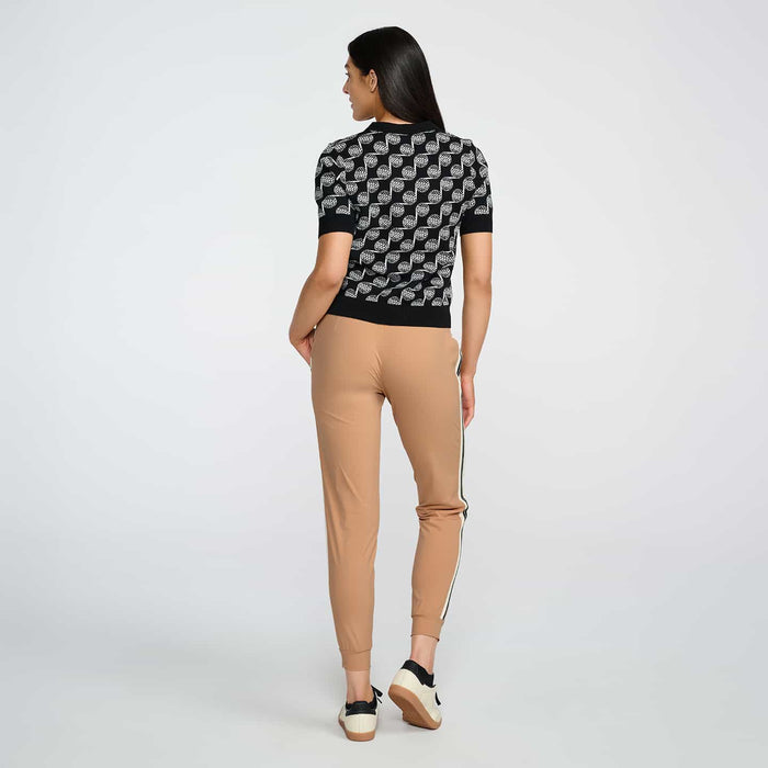 Women's Knitted Side Stripe Joggers in Stone Fruit, back view
