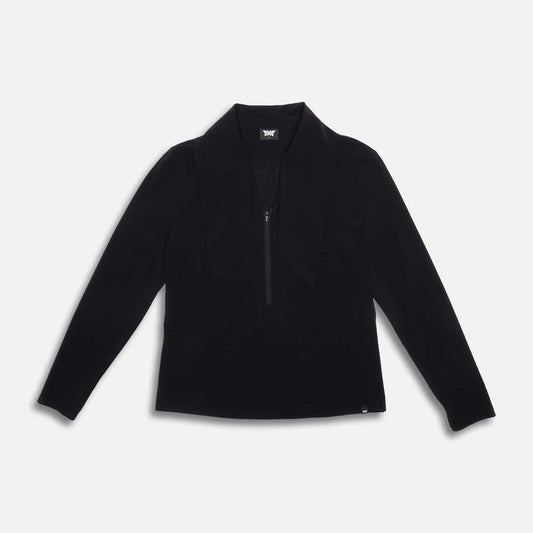 Women's Lavalliere Long Sleeve Polo in Black, flat lay