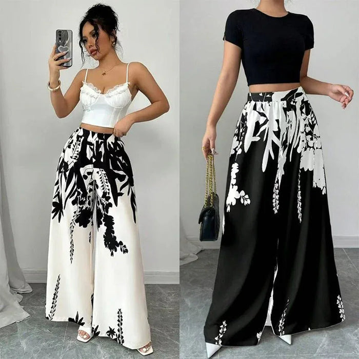 Women’s Summer Fashion Casual Printed Pants – Lace-up Waist Slim Fit Lightweight Style - Allen-Fitness