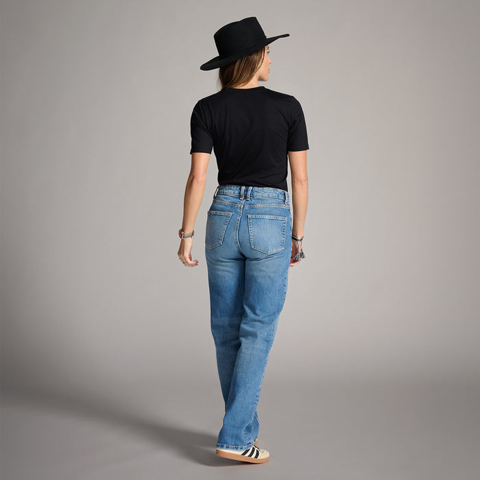Women's Putt On A Happy Face Tee in Black, back view