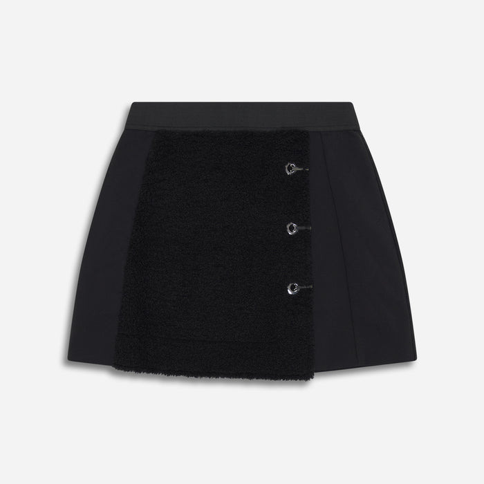 Women's Quilted Sherpa Skirt in Black, lay flat front view
