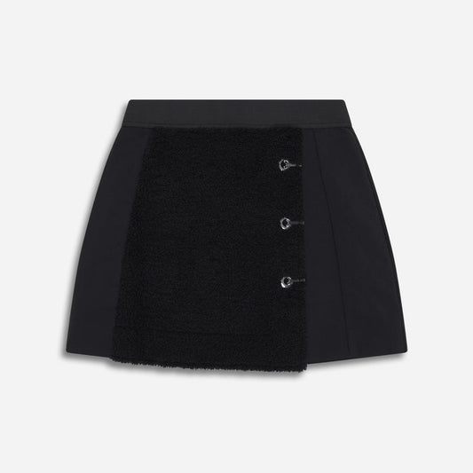 Women's Quilted Sherpa Skirt in Black, lay flat front view