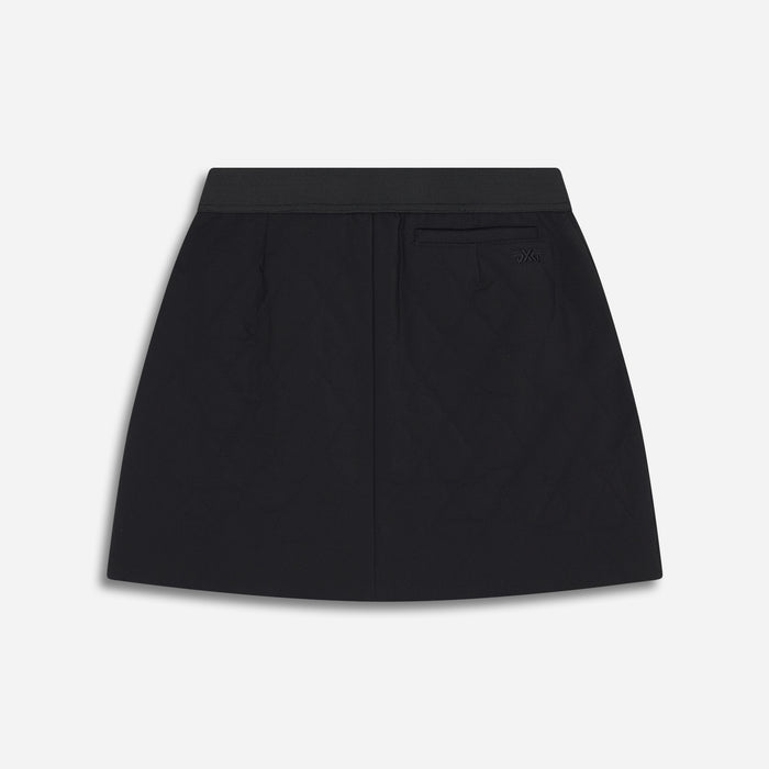Women's Quilted Sherpa Skirt in Black, lay flat back view