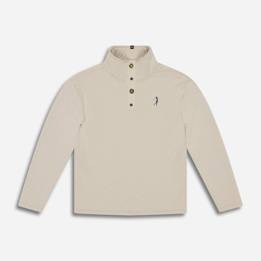 Women's #SheGolfs Quilted Pullover in Off-White, lay flat front view