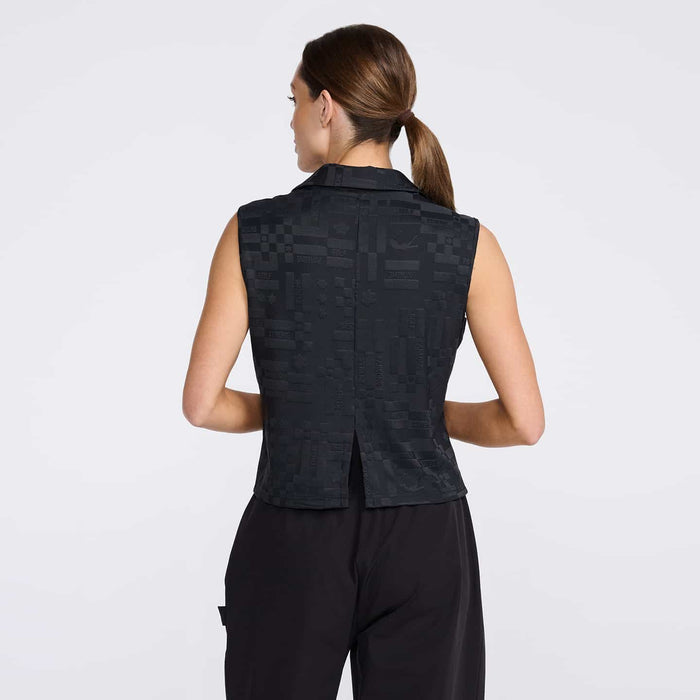 Women's #SheGolfs Sleeveless Polo in Black, back view (listing thumbnail)