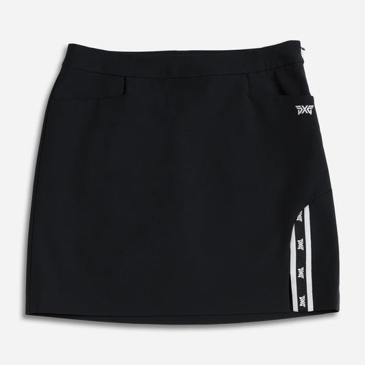 Women's Side Logo Tape Skirt in Black, lay flat view