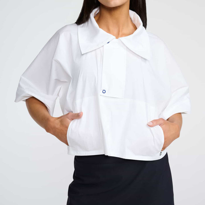 Women's Spring Break Anorak Shirt in White, front detail view