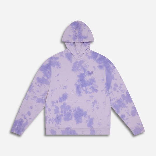 Women's Tie-Dye Hoodie in Lavender Mist, lay flat front view