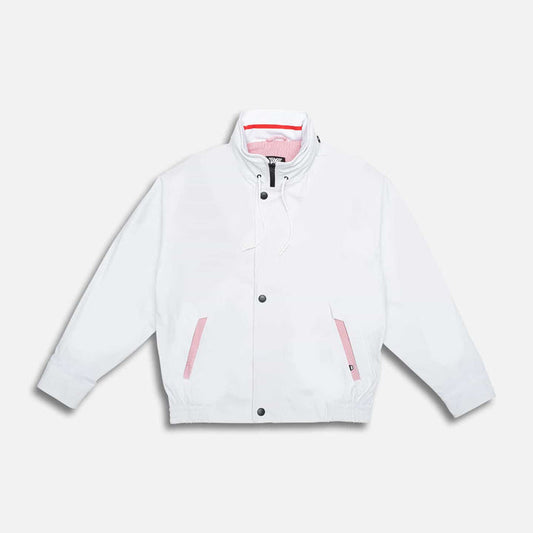 Women's Varsity Club Jacket in Light Grey, lay flat view