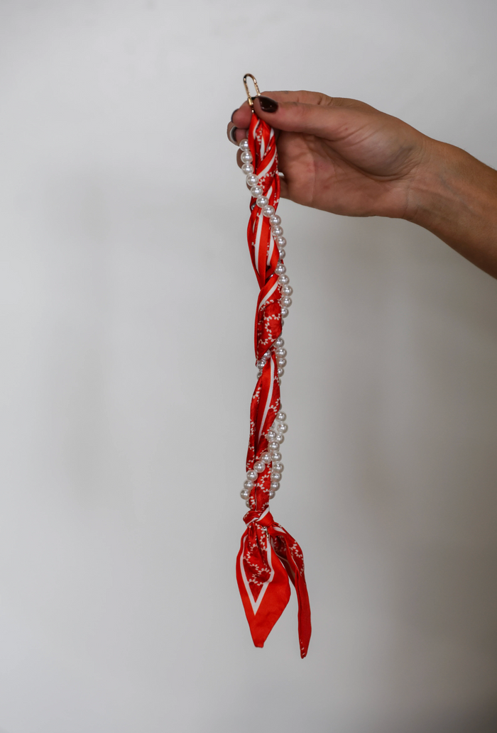 Woven Pearl Phone Strap in Burnt Orange