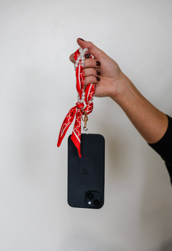 Woven Pearl Phone Strap in Burnt Orange