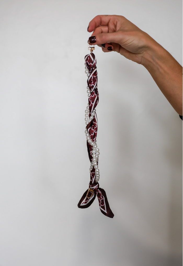Woven Pearl Phone Strap in Maroon